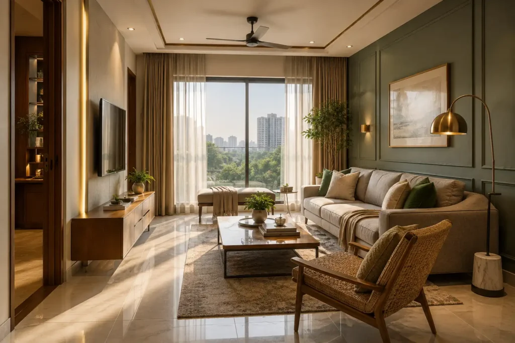 Living room interior design ideas for Indian homes by Blue Interiors Bangalore
