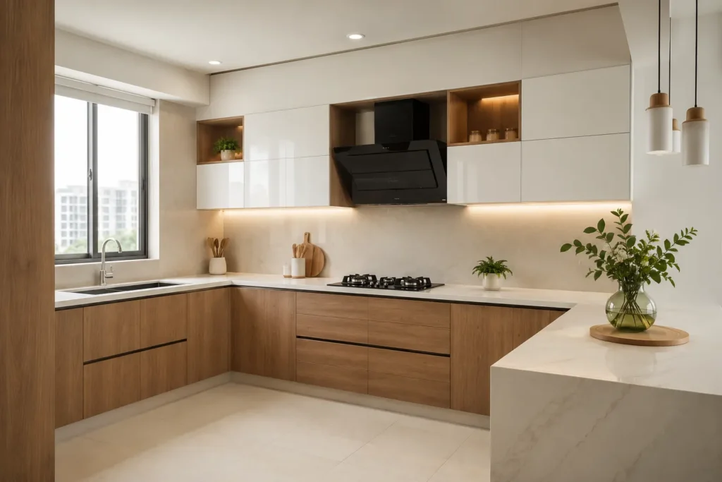 Modular kitchen layout for Indian homes showing L-shaped and parallel design comparison