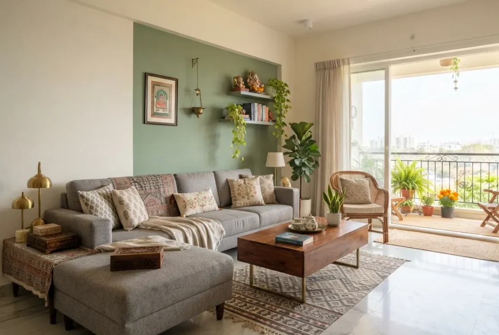 two colour combination for living room in a Bangalore apartment