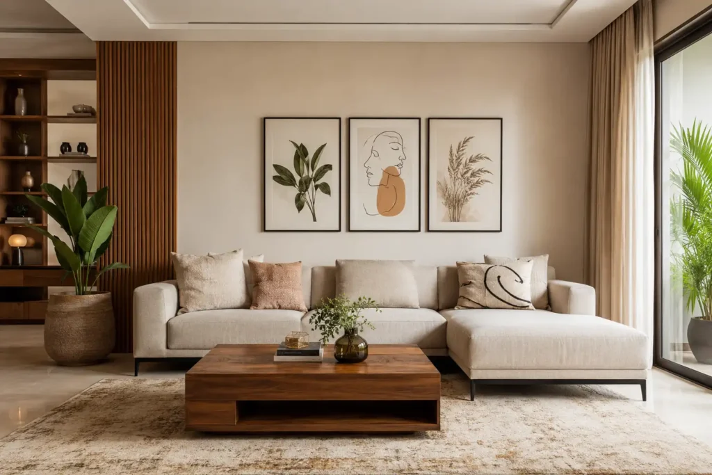 wall decor ideas for living room with framed art above sofa