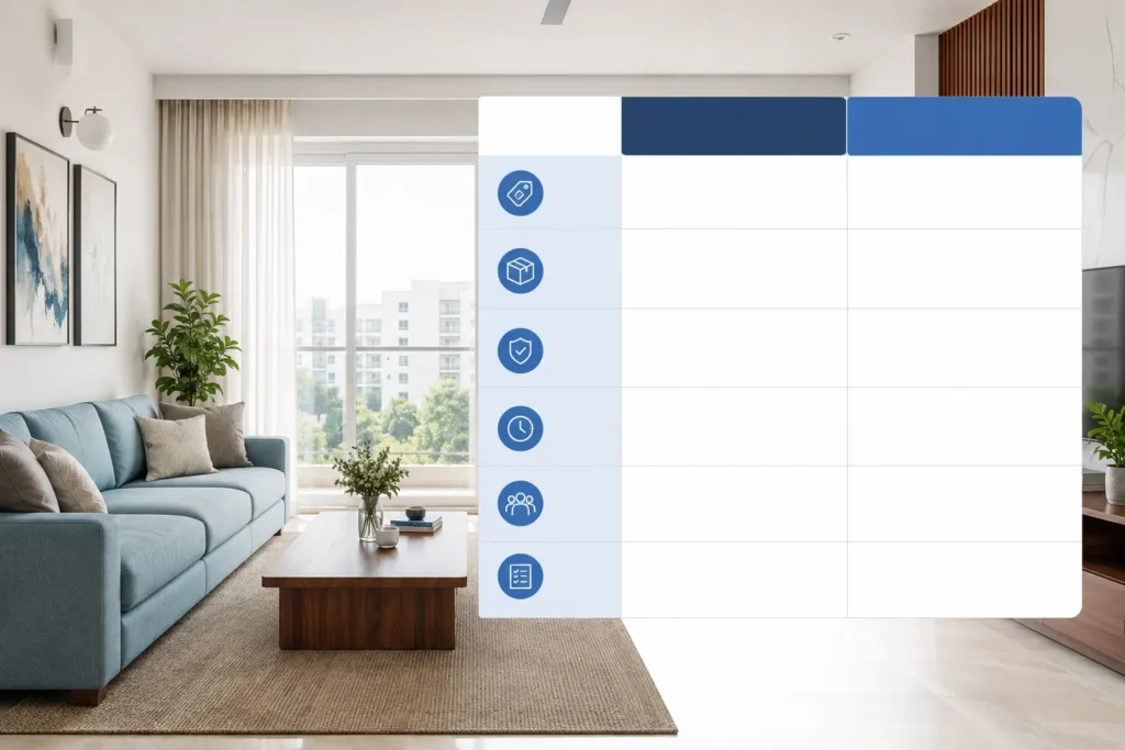 Comparison chart of best interior designers in Bangalore for 2026