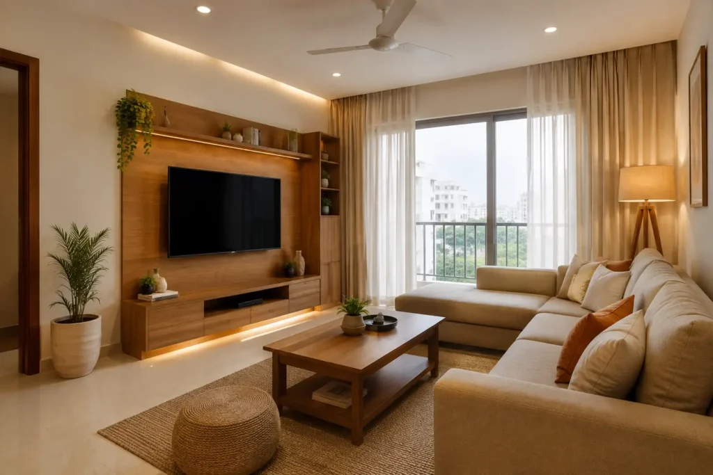 Interior designers in Whitefield Bangalore designing a modern 3BHK living room