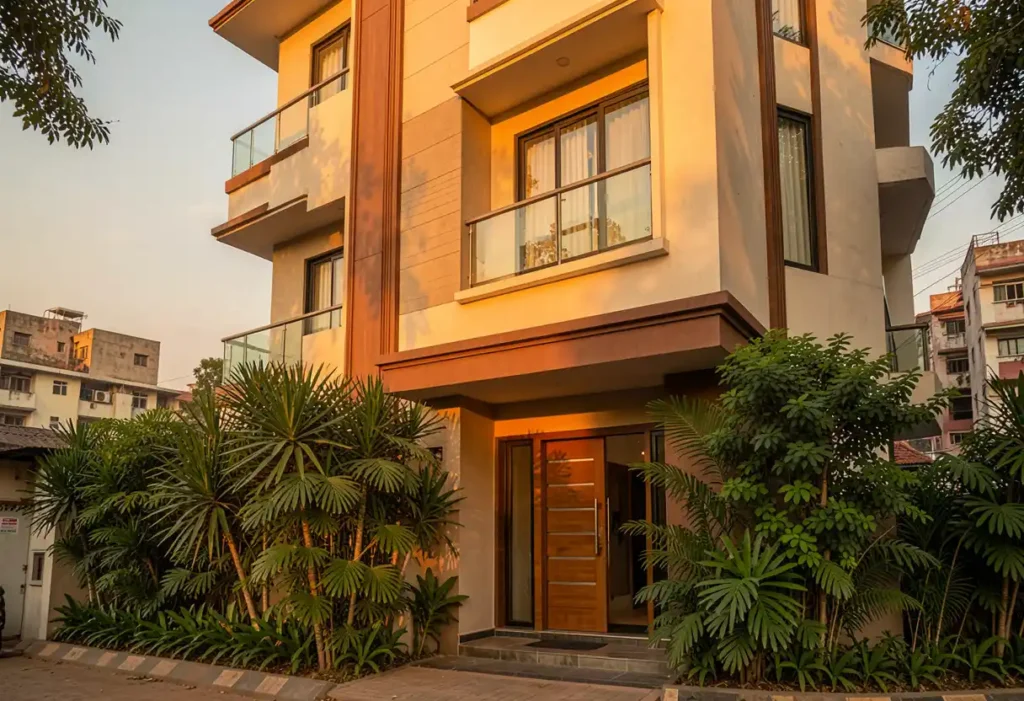 West facing house as per vastu — beautifully designed home exterior in Bangalore by Blue Interiors